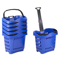 Supermarket Trolley Basket Plastic  Rolling shopping baskets with wheels