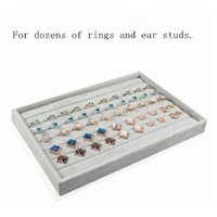 Silver Velvet Liner Blue Stone Finger Ring and Earring Display Tray