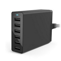 6-Port Rapid Charger USB Wall/Desktop/Travel Smart IC Charging Station for Mobile Phone and More