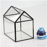 House Shaped Metal Frame Glass Terrarium Vase Home Decoration Table Stand Glass Container Business Promotion Gift
