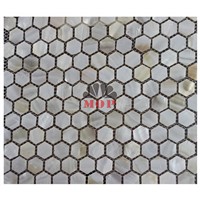 hexagon shell tiles mosaic panel kitchen