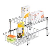 Cabinet Shelf, 2 Tiers Metal Adjustable Drawer Storage