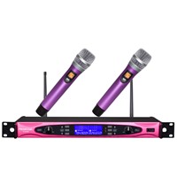Professional PLL UHF wireless microphone with 2 microphones for karaoke conference