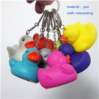 Vinyl colorful duck keyring, mini colorful pvc ducks keychain with green materials