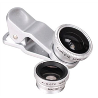 Silver 3 in 1 Clip-On Fisheye Lens,0.67x Wide Angle 10x Macro Mobile Phone Camera,Free Logo