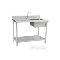 Stainless Steel Single Sink with Left/Right Grooved Board and Under Shelf