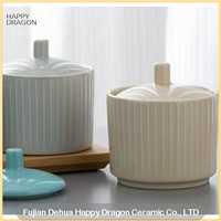 Creamy Ceramic Candle Container with Embossment Lines