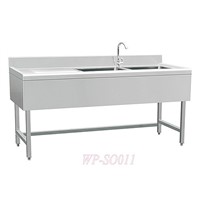 Stainless Steel Double Sinks with Left Grooved Board and Under Shelf