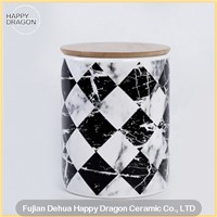 Black Marble Effect Ceramic Candle Jar with Wooden Lid