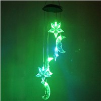 Moon &amp;amp; Star LED Solar Wind Chime Nigh Light with Colors Changing