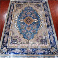5x8 Chinese Hand Made Pure Silk Rug Blue Hand Knotted Oriental Persian Design Carpets