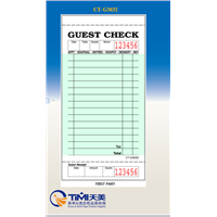 CT-G3632 1 Part Green & White Guest Check with Bottom Guest Receipt - 50/Case