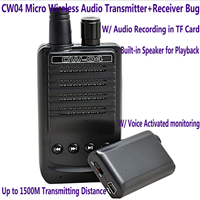 CW04 Micro Wireless Audio Transmitter Receiver TF Voice Recorder Long Range 1500M Remote Audio Spy Listening Bug