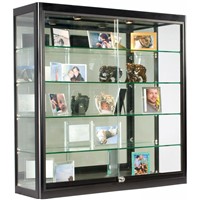 Glass Display Case that Is Wall Mounted, Illuminated, Has Locking Sliding Glass Doors, &amp;amp; Ships Fully Assembled