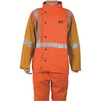 AP-2730 Flame Retardart Cotton with Leather Sleeves Design Reflective Safety Tape Jacket
