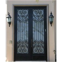 China Iron DoorEyebrown Top Wrought Iron Double Entry Doors for House