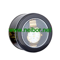Metal Tin Watch Box Watch Case with Clear Window & Foam