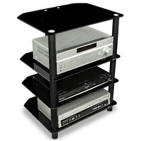 TV Media Stand, Glass Shelves, Audio Video Components, Storage for Xbox, Playstation, Laptop, Speakers, Cable Boxes