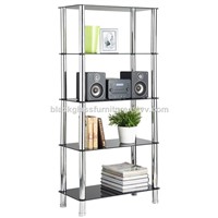 5-Tier Black Glass Shelving Unit / Bookcase with Chrome Legs