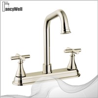 Lever-Handle Widespread Bathroom Faucet, Brass Finish