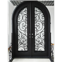 Eyebrow Arch Wrought Iron Double Entry Doors for House(JDL-1017)