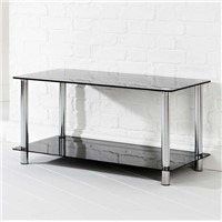 Two Tier Black Glass Coffee Table Rectangle Shape