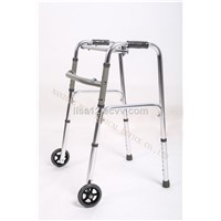 Aluminum Mobility Adjustable Walking Frame with Two Front Wheels Walker Rollator Two-Button Folding with Wheels