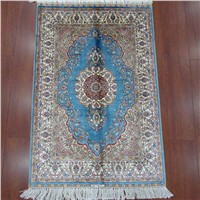2x3 Small Bedroom Blue Rug Handmade Persian Silk Rugs