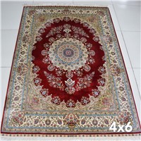 4x6 Oriental Traditional Design Persian Silk Carpet Red