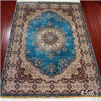 Blue Persian Silk Carpet Hand Knotted Handmade Oriental Rugs Factory