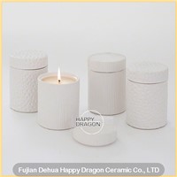 Line Engraved White Ceramic Candle Jar with Lid