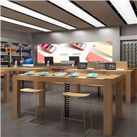 High Quality 2400*1200*900mm Wood Grain Wood Display Table for Apple Store Experience