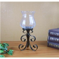 Home Decoration Table Antique Metal Candle Holder with Glass without Candle