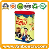 Coffee Tin Can, Metal Coffee Box, Rectangular Tin Box