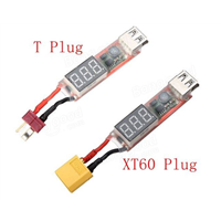 T or XT60 Connector 2S-6S Lipo To USB Power Converter Adapter w/Digital Display 5V 2A w/Digital Display 5V 2A