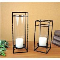 Set of Two Cuboid Metal Candle Holder for Home Decoration