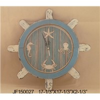 Home Decor Rustic Wood Country Nautical Wooden Steering Wheel Clock Wall Clock