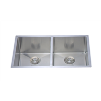 50/50 Double Bowl Handmade Kitchen Sink Round Corners