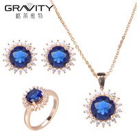 Gravity Fashion Dubai Unique Elegant Blue Stone 18K Gold Body Jewelry Set Factory Direct Price for Ladies Jewelry Set