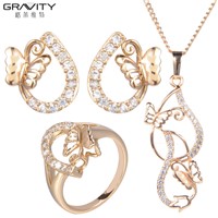 Latest Unique Design Delicate Workmanship 24k Gold Dubai Butterfly Bridal Jewelry Sets