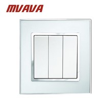 MVAVA 3 Gang Push Button Wall Light Switch Electrical 16A 250V Wall Switch Luxury Chromed Mirror Glass Panel