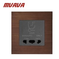 MVAVA Dual Voltage Wall Shaver Socket Bathroom Electrical Shaving Socket Alumimum Brushed Brown Panel 110V &amp;amp; 240V