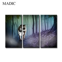 Wall Art Canvas Painting for Home Decoration 3 Panel Oil Painting of Tiger In the Forest
