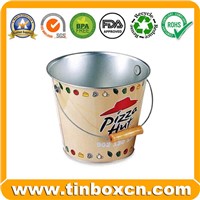 Galvanized Ice Metal Bucket with Wooden Handle, Food Tin Pail (BR1973)