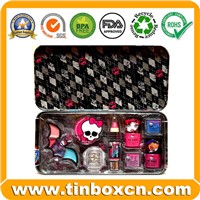Rectangular Cosmetic Hinged Tin Box, Makeup Tin Container (BR548)