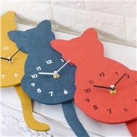 Creative Cat Cartoon Design Wood Wall Quiet Clock