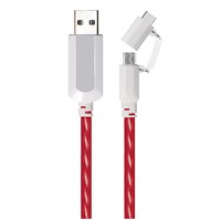 2 in 1 EL Visible Type-C to Micro USB Flowing Flat Cable LDF005