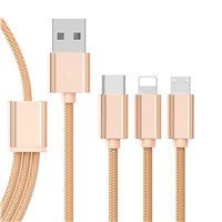 3 in 1 Nylon Braided 1.2M Multi USB Charging Cable