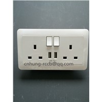 13A, 2 Gang SP Switched BS Socket with Dual USB