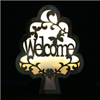 LED Engrave Letter & Bird Tree Wooden Light Box Party Home Decoration